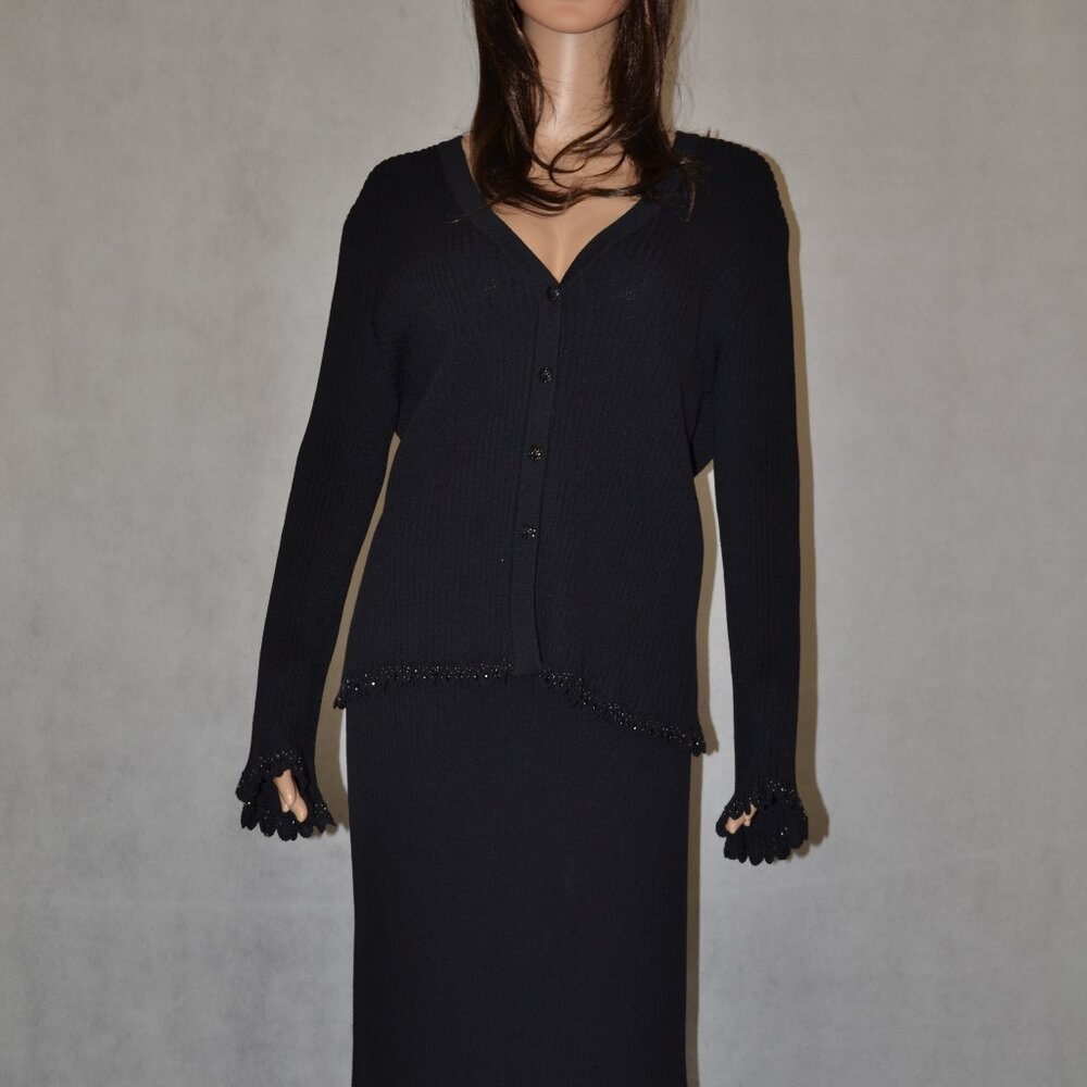 (NWT) ST. JOHN COLLECTION BY MARIE GRAY BLACK FRINGED SKIRT SET SIZE 12